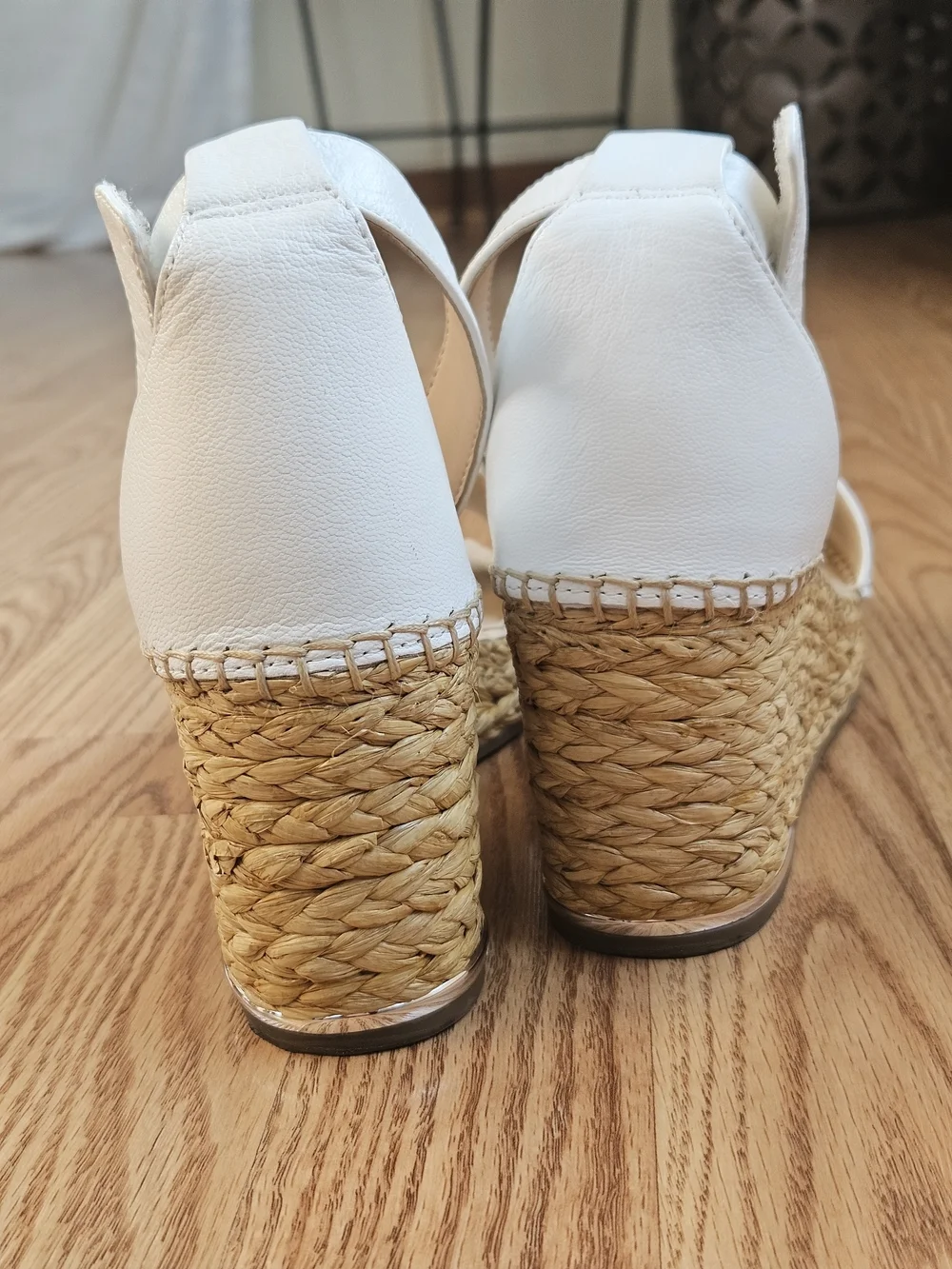 ​Franco Sarto White Leather Wedge Espadrille Sandals